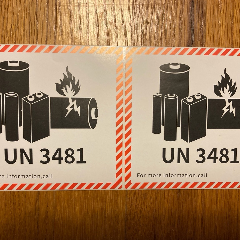 UN 3481 Battery Warning Labels for shipping Lithium Ion Batteries QTY 12